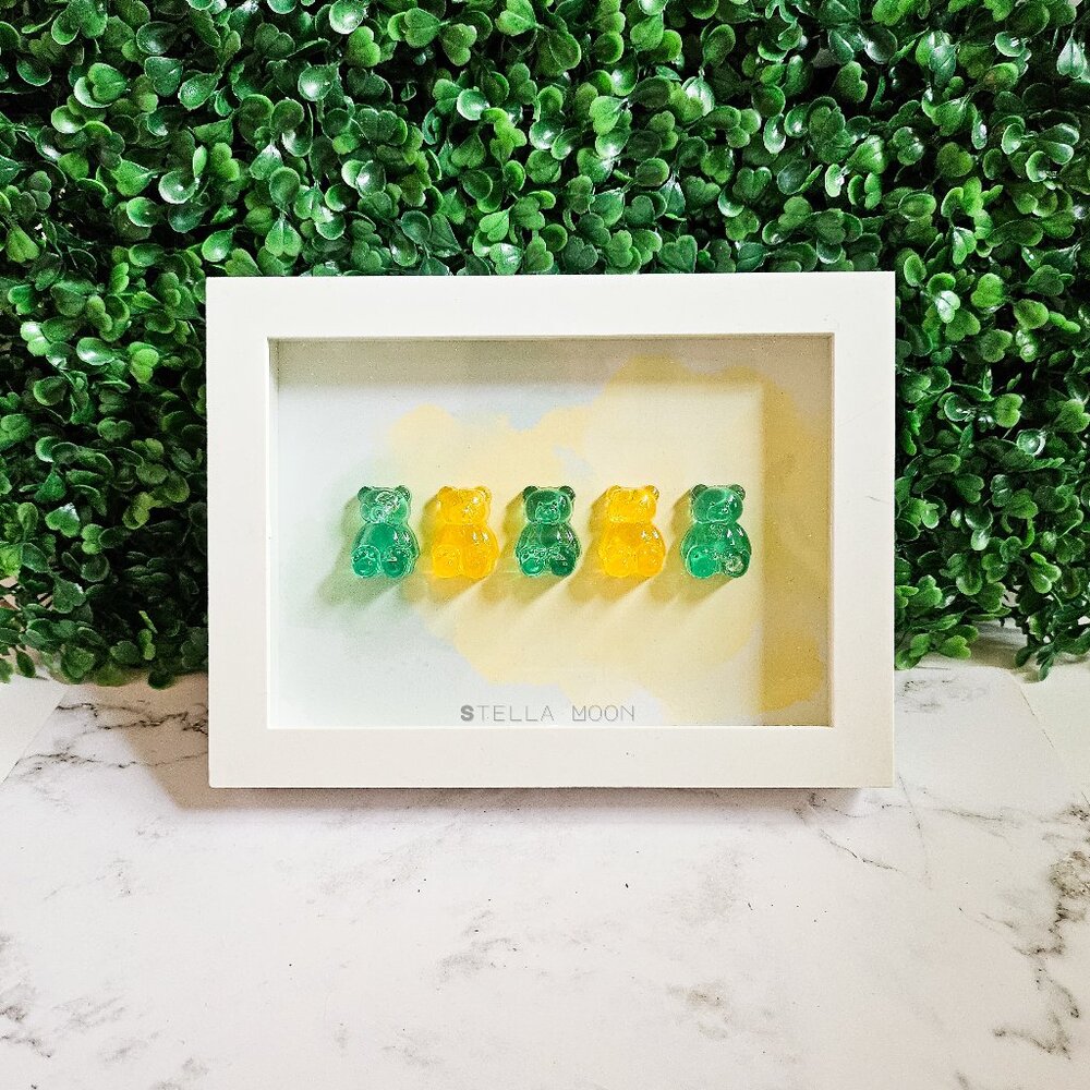 Gummy Bear Wall Art, 3D Candy Pop Art Shadowbox, White Frame 5x7, Resin Artwork